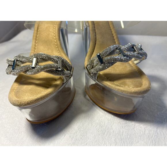 Cape Robbin Seraphine Clear Rhinestone Platform Stilettos, Clear 6’ heels, SZ 9 - Picture 6 of 8